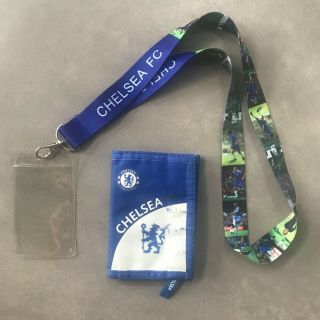 Chelsea Football Club Soccer Official Nylon Tri - Fold Wallet Blue With Lanyard