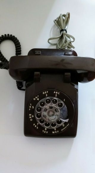Vintage Telephone Retro Itt 500 Chocolate Brown Rotary Dial Desk Handset