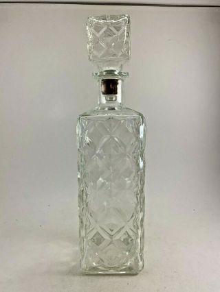 Vintage Eapc Anchor Hocking Square Wine Decanter With Stopper Diamond Pattern