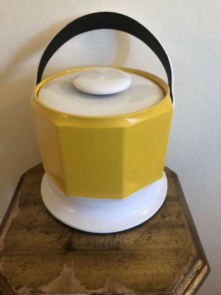 Vintage 1970s Mid Century Modern Yellow Patent Leather Vinyl Barware Ice Bucket