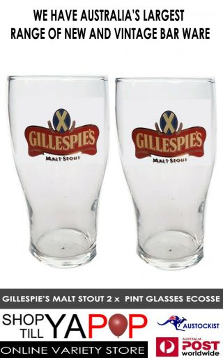 Gillespies Malt Stoout 2 X Pint Beer Glasses 550ml Man Cave Bnwob Ecosse