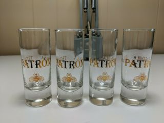 (4) Patron Tequila Gold Letter Honey Bee Shot Glasses - 4 " Tall