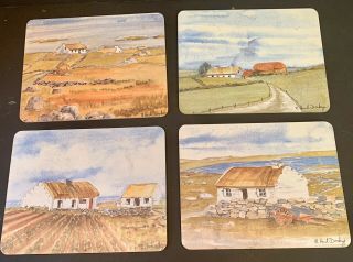 Vintage Whitecliff Melamine Table Mats 4 Set Country Cottage Made In Ireland.
