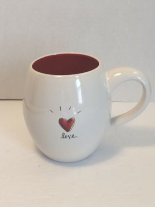 Rae Dunn Magenta Exclusive 20oz”love” Red Heart White/red Coffee/tea Cup/mug