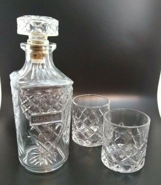 Drambuie Crystal Decanter Prince Charles Edwards Liqueur Bottle W/ 2 Glasses