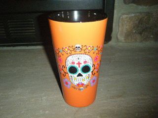 Sugar Skulls Day Of The Dead 16 Oz Large Ceramic Coffee Mug Cup Orange Rare Htf