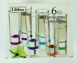Libbey Troyano Bar Shot Glasses Multi Color 2 Oz Set Of 6 Boxed
