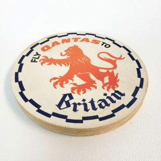 Set of 5 Vintage QUANTAS Airlines Drink Coasters Fly to Britain British Lion 3
