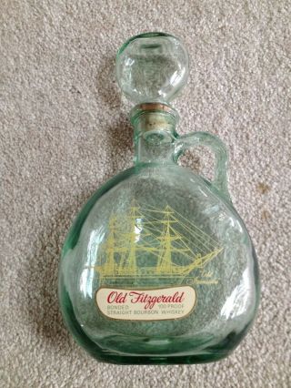 1971 Old Fitzgerald Old Ironsides Whiskey Decanter 4/5qt Green Bottle - Empty