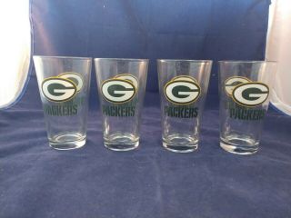 Green Bay Packers Nfl Unisex Satin Etch Pint Glass Set (pack Of 4) 16 - Ounce