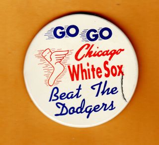 1959 Chicago White Sox World Series Pinback Button Beat The Dodgers Unsold