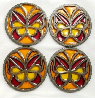 Mid Century Butterfly Faux Stained Glass Cast Iron Coaster Set San Francisco