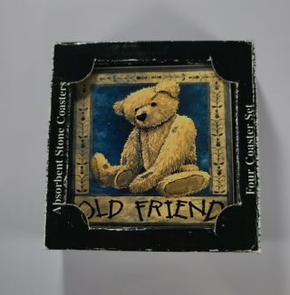 Stone Art Teddy Bear " Old Friend " Set Of 4 Absorbent Stone Coasters