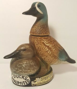 Jim Beam Decanter Ducks Unlimited Whiskey Bottle Blue Winged Teal 1980 Vtg Bird