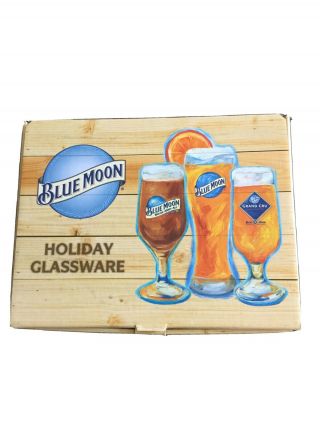 Blue Moon Holiday Glassware Set Of 3 16 Ounce Wheat Beer Glasses Gift Idea