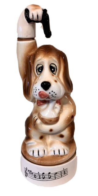 Vintage Musical Hangover Hound Dog Decanter How Dry I Am Music Box Spins Japan