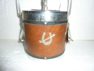 Vintage Ice Bucket Equestrian Horse Polo Faux Leather Chrome Mid Century Bar 2