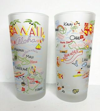 Set Of 2 Hawaii State Glass Tumbler Aloha 2004 Catstudio Frosted Glass