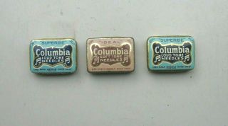 3 X " Columbia " Gramophone / Phonograph Needle Tins - - - All With Needles