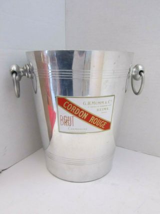 Cordon Rouge Champagne Brut Gh Mumm & Co Silver Tone Bar Ice Bucket With Handles