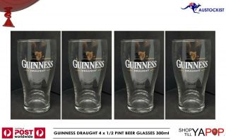 Guinness Draught 4 X Beer Half Pint Glasses 300/285ml Man Cave Dublin