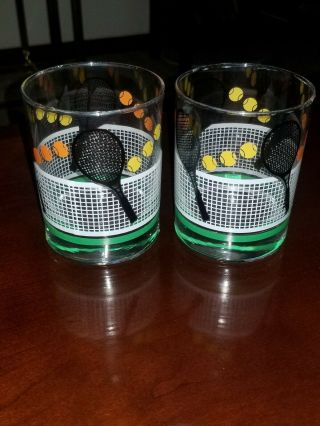 Vintage Tennis Ball And Racquet 4.  25 " Drinking Glasses