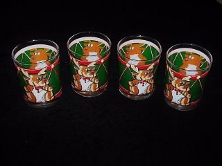 4 Georges Briard Christmas Glasses Double Old Fashioned Green Drum Reindeer