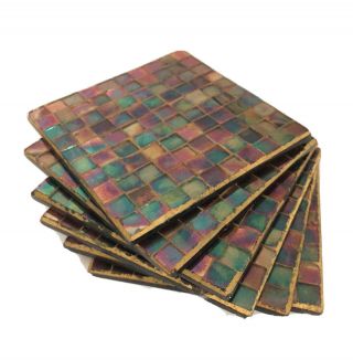 Mosaic Glass Coasters Square Iridescent Tiles Multiple Colors Mcm Set Of 6