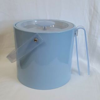 Vintage Georges Briard Sky Blue Ice Bucket With Lid And Tongs Mcm