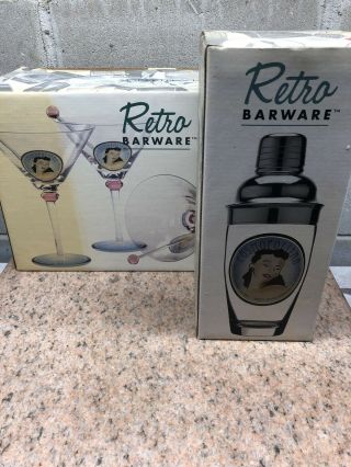 The Marketplace Retro Barware Martini 4 Glass Set & Stirrers & 20oz Shaker