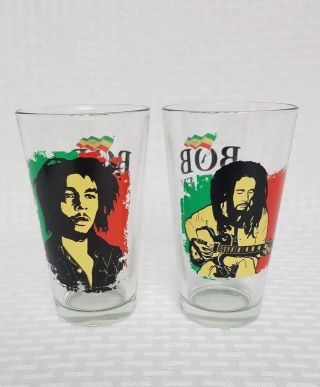 Bob Marley Set Of 2 16 Oz Pint Beer Glasses In