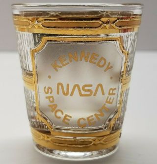 Vtg Nasa Kennedy Space Center Fl Shuttle 22k Gold Overlay Shot Glass By Culver