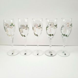Perrier Jouet Champagne Flutes Hand Painted Vintage Set Of 5