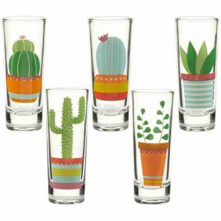 Party Shot Glasses,  Cactus Print For Cinco De Mayo Tequila Fiesta,  Set Of 5