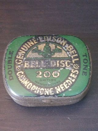 Gramophone Phonograph Needle Tin,  Edison Bell Green " Gramophone " Text Version 1