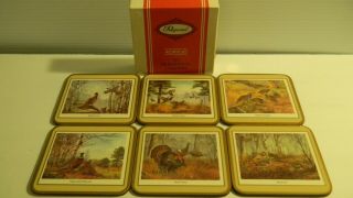 Vintage Pimpernel Acrylic Traditional Coasters Set Of 6 Game Birds Cork Backing