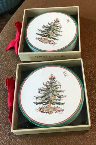 2 Boxes Of Spode Christmas Tree Paper Coasters (2 Boxes Of 12)