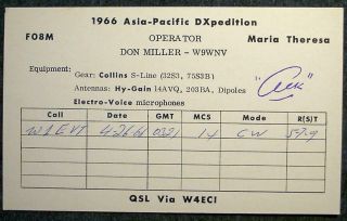 QSL FO8M Maria Theresa Don Miller 1966 Asia Pacific Dxpedition 2