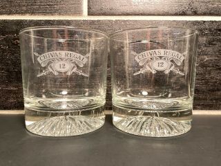 Set Of 2 Chivas Regal 12 Etched Whiskey Lowball Rocks Old Fashion Glasses