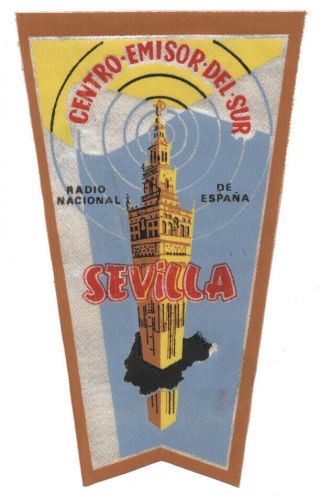 Vintage Qsl Pennant Radio Nacional De Espana Sevilla Spain Wimpel