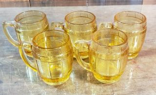 5 Vtg Amber Gold Hazel - Atlas Mini Beer Barrel Jigger Mugs Shot Glass Toothpicks