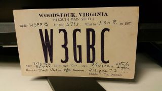 Amateur Ham Radio Qsl Postcard W3gbc Charles B.  Cox 1937 Woodstock Virginia