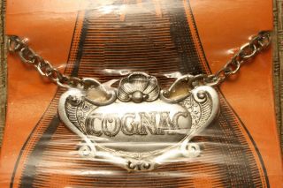 Vintage Rovel Company Silver Color " Cognac " Hanging Decanter Label,  Italy,
