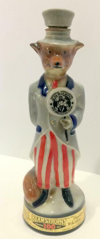 Vtg Jim Beam Uncle Sam Fox Decanter/patriotic/first In Series/empty/broken Seal
