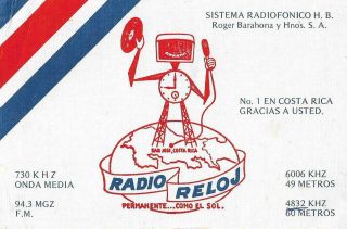 1985 Qsl: Radio Reloj,  San José,  Costa Rica,  Central America