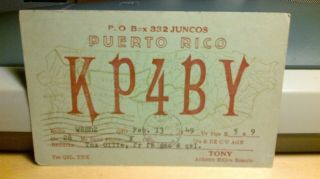 Amateur Ham Radio Qsl Postcard Kp4by Rosario Family 1949 Puerto Rico