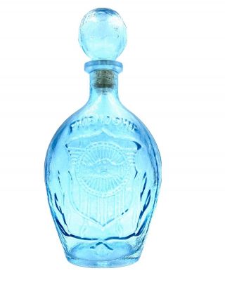 Vintage Blue Glass Whiskey Decanter Friendship Tequila Liquor Bottle Lid Vgc
