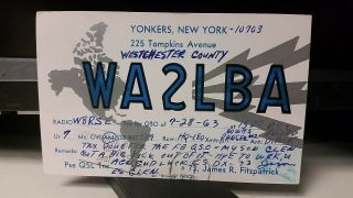 Amateur Ham Radio Qsl Postcard Wa2lba James R.  Fitzpatrick 1963 Yonkers York