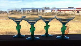 Libbey Cozumel Southwest Green Cactus Stem 16 Oz.  Margarita Glasses,  Set Of 4