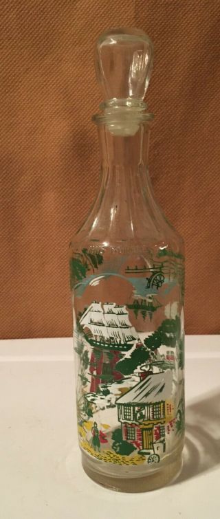 Vintage Heisy Glass Liquor Bottle Decanter With Stopper Pirates & Treasures